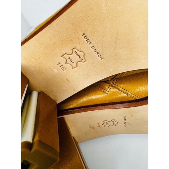 Tory Burch Brown Leather Brooke Booties Stamped Block Heel Ankle Boots Size 11 - Picture 6 of 8